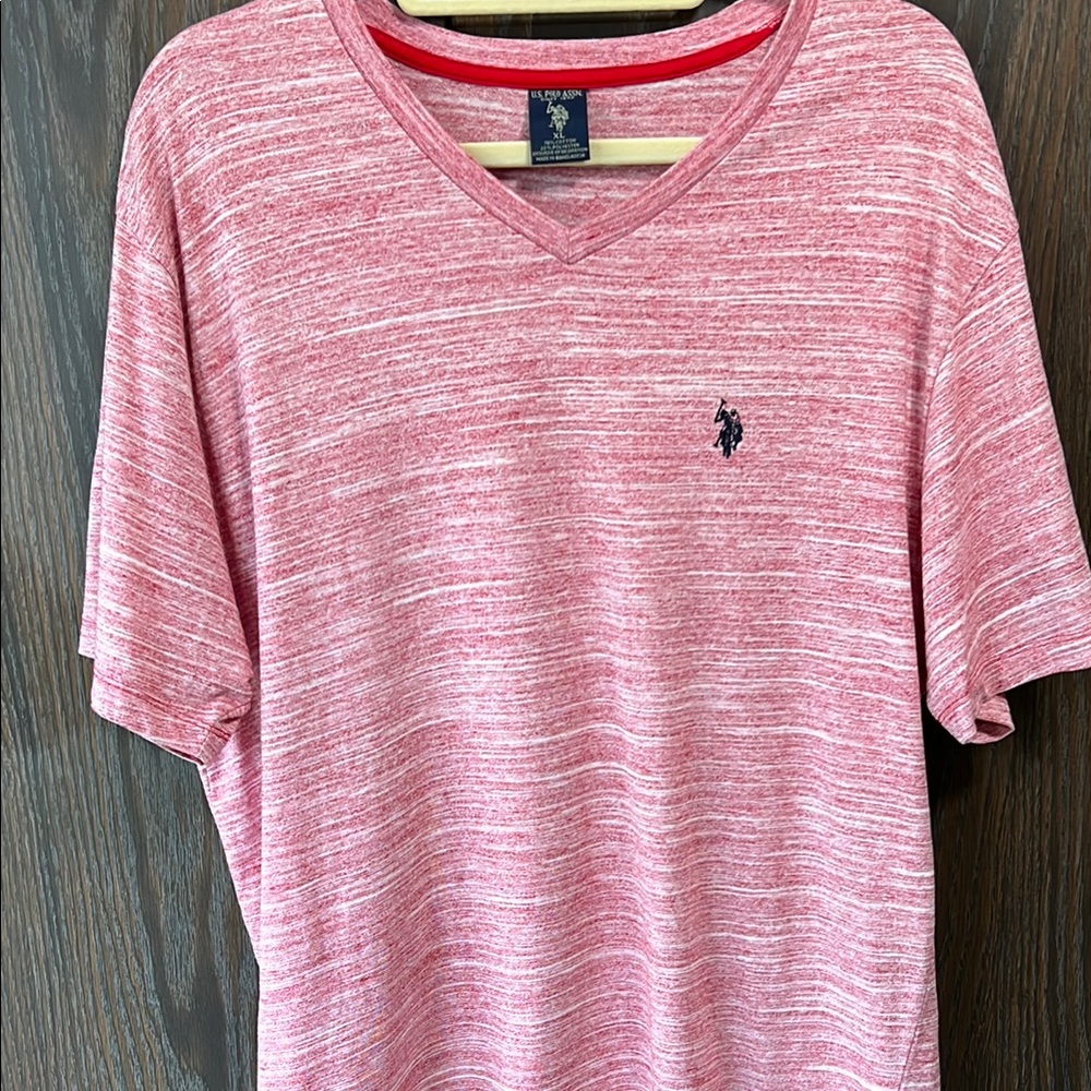U.S. Polo Assn. Men's Red and White V-Neck Shirt, Like New, Size XL